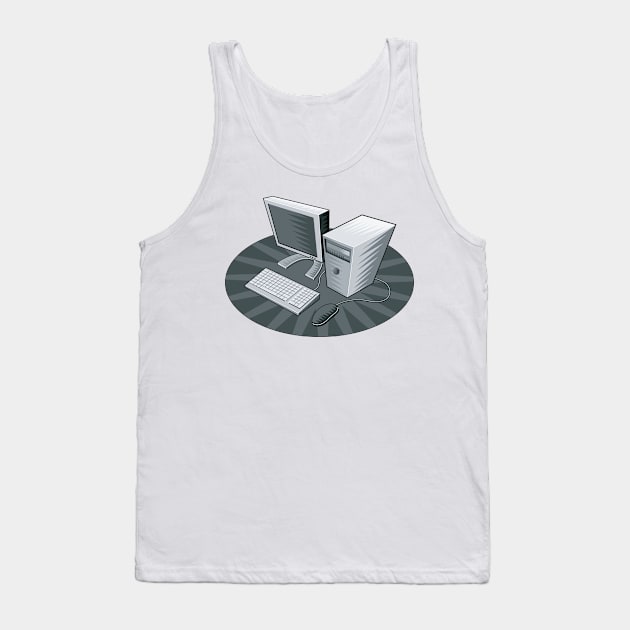 PC Computer Woodcut  Retro Tank Top by retrovectors